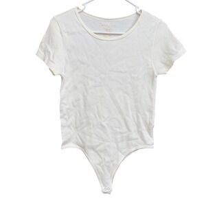 Gypsy + Jade Ivory Ribbed Bodysuit Short‎ Sleeve Top L/XL New NWT